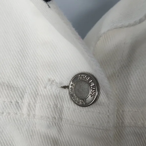 Angel Kiss daisy jean jacket crop denim L Large white daisy flower embroidered - Picture 3 of 7